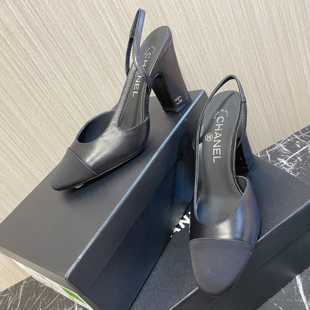 CC 26s Slingbacks Heels Black Leather Patent Canvas 108829
