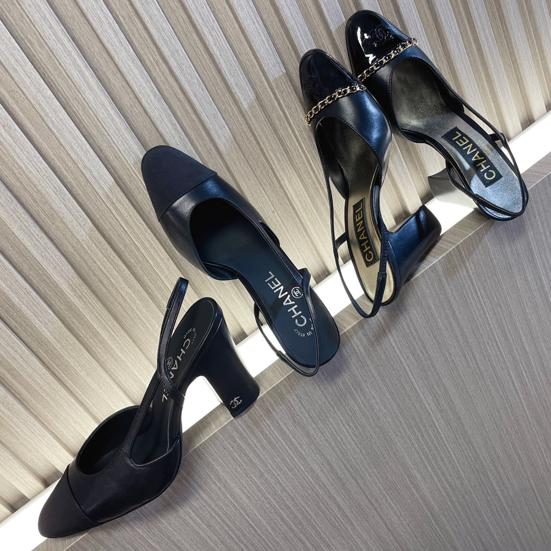 CC 26s Slingbacks Heels Black Leather Patent Canvas 108829