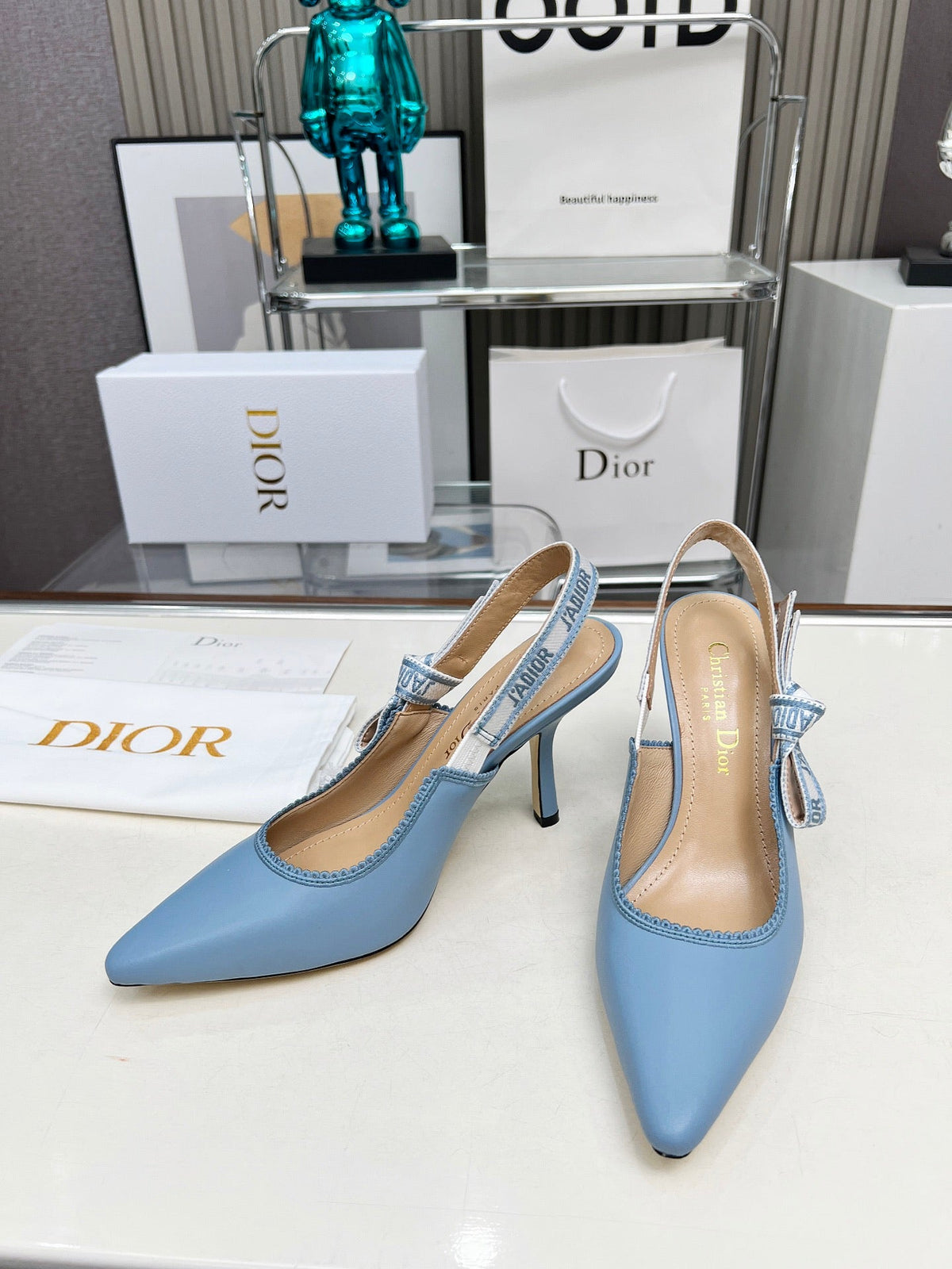 CD 26s J'Adior Slingback Pumps Light Blue Ribbon Calfskin 153593