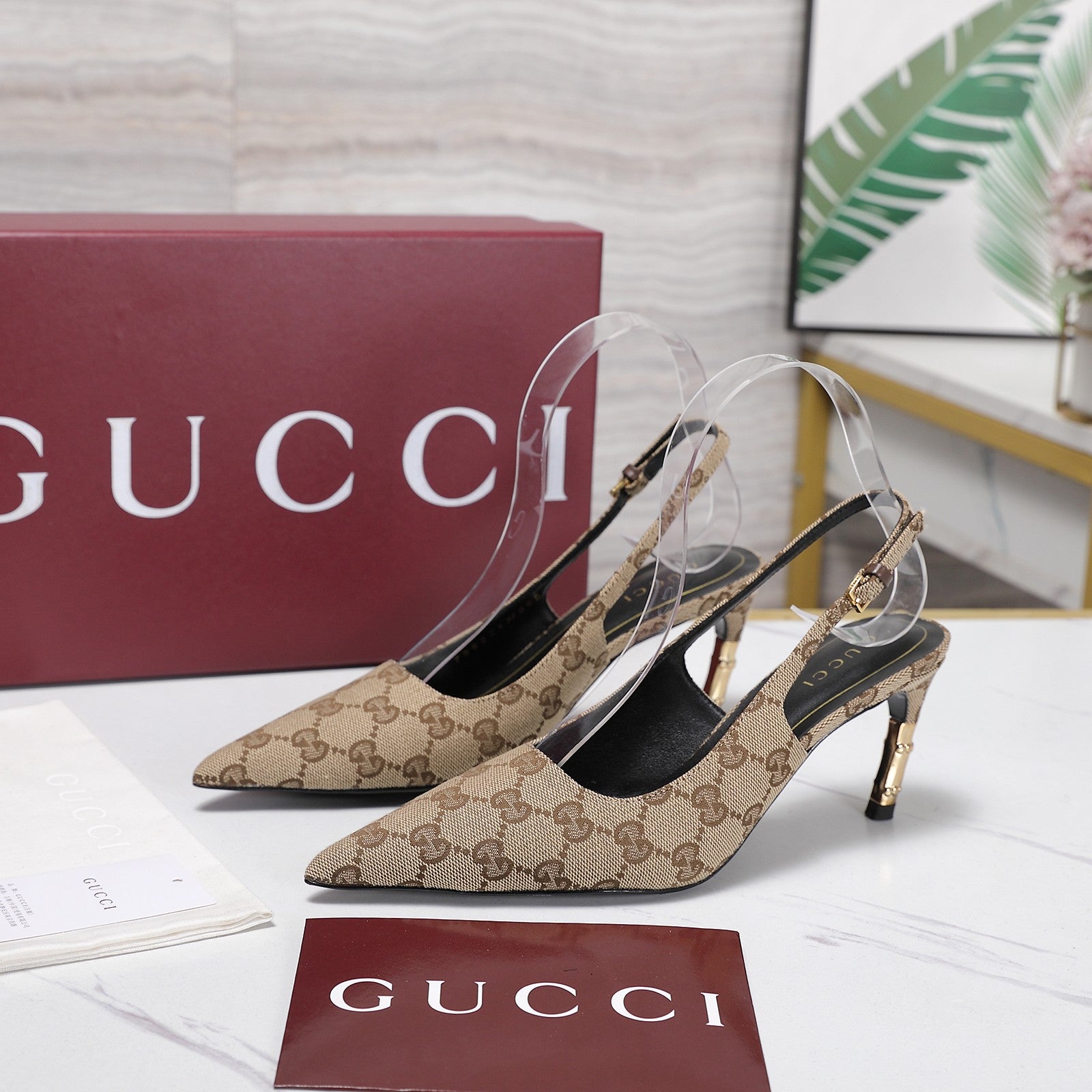 GG Castello Slingback 7.5cm Beige Canvas 864299
