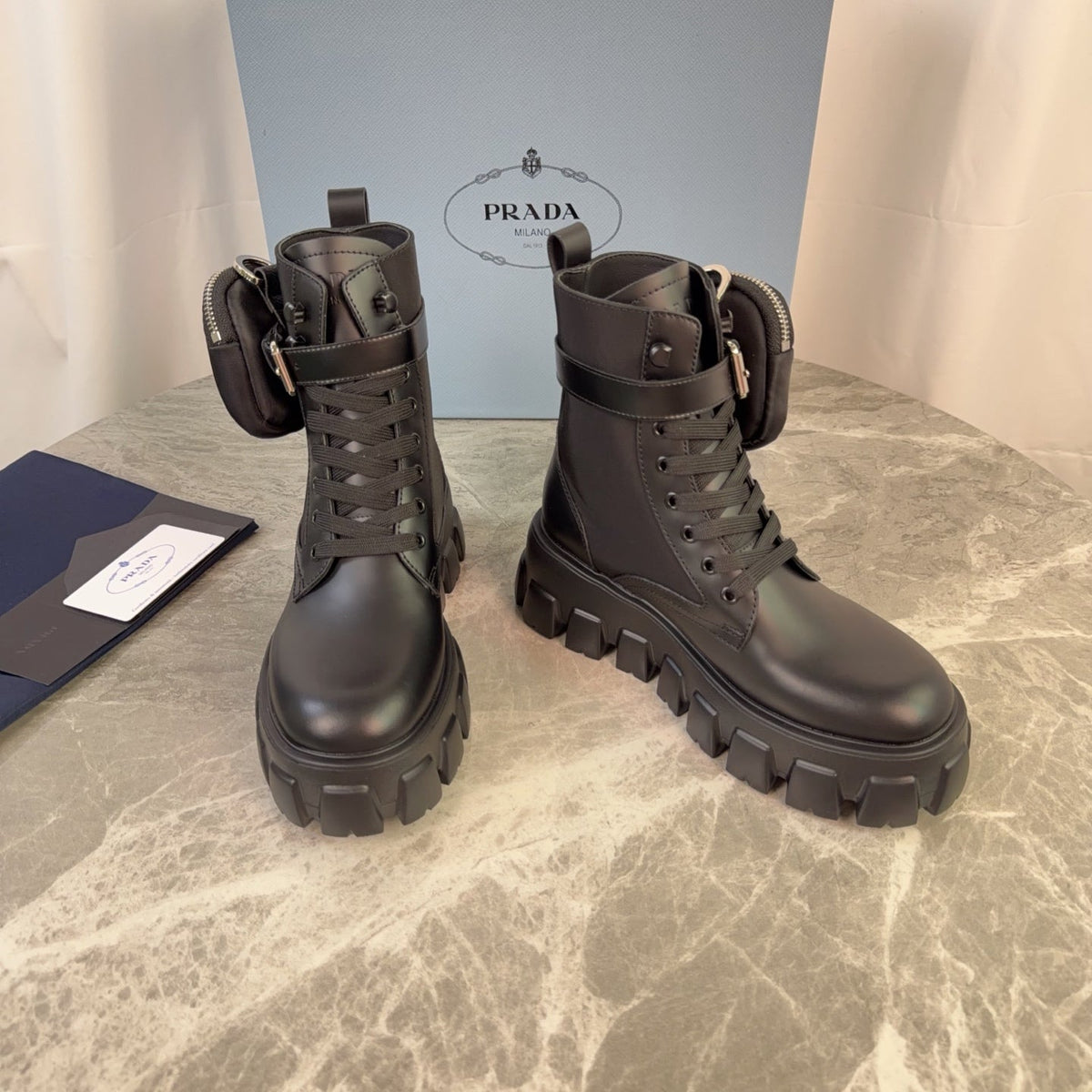 Prada 26s Monolith Boots Black Smooth Leather 157672