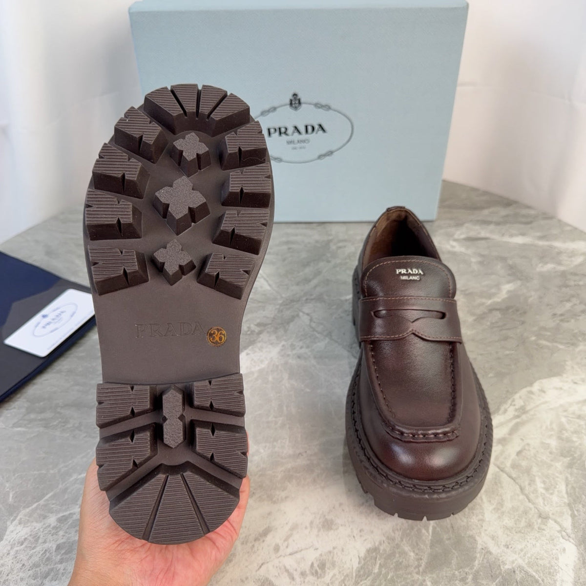 Prada 26s Loafers Dark Brown Smooth Leather 157673