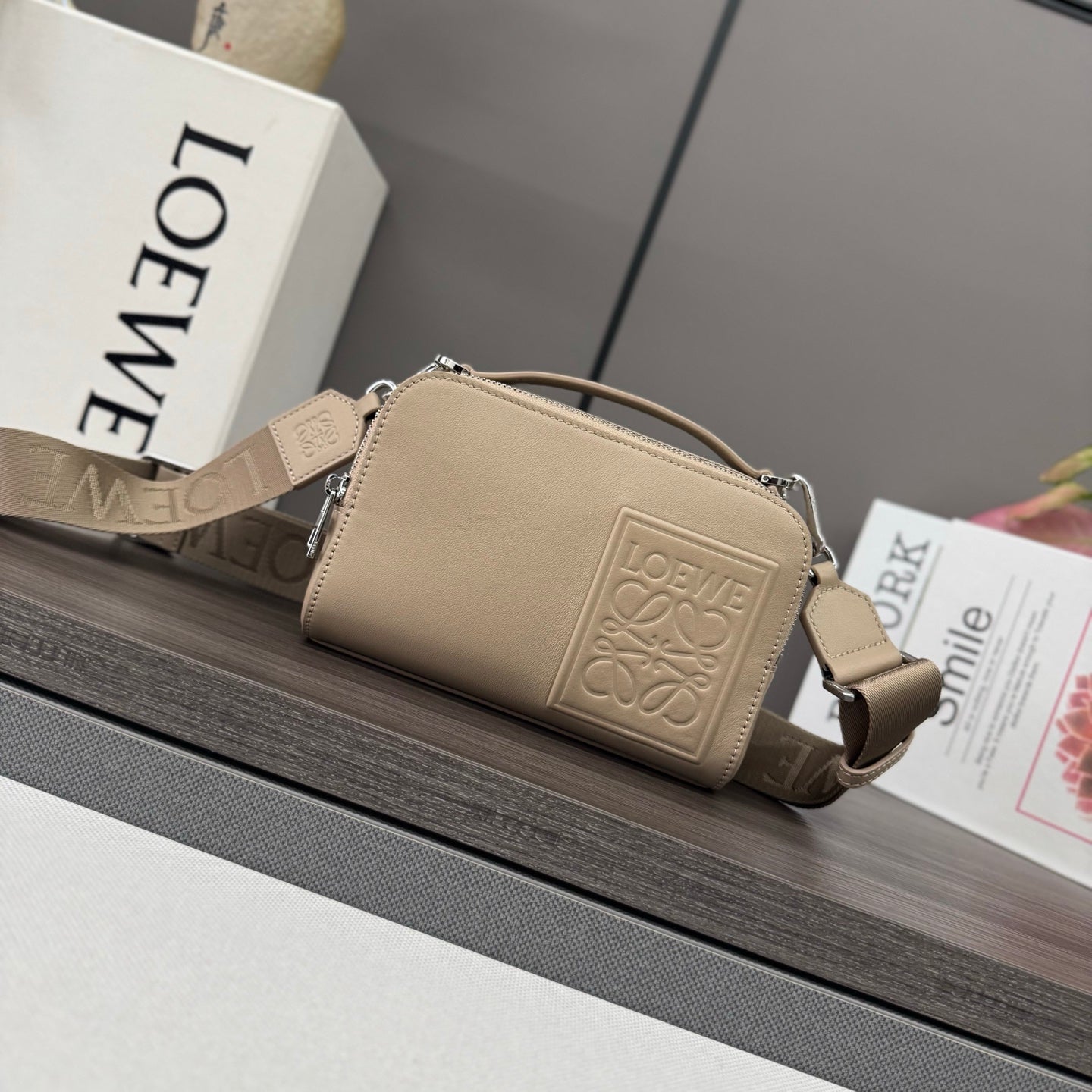 Loewe Mini Crossbody Camera Bag Light Taupe Calfskin