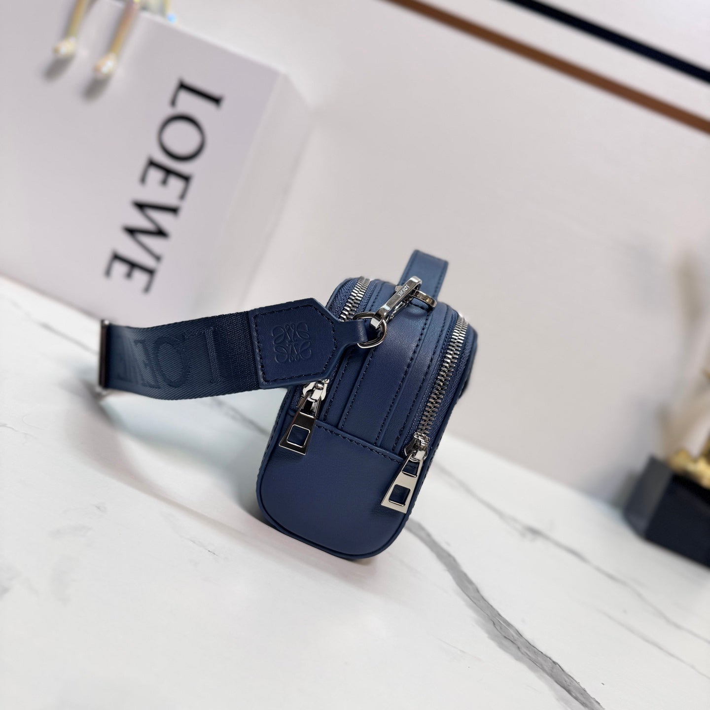 Loewe Mini Crossbody Camera Bag Navy Blue Calfskin