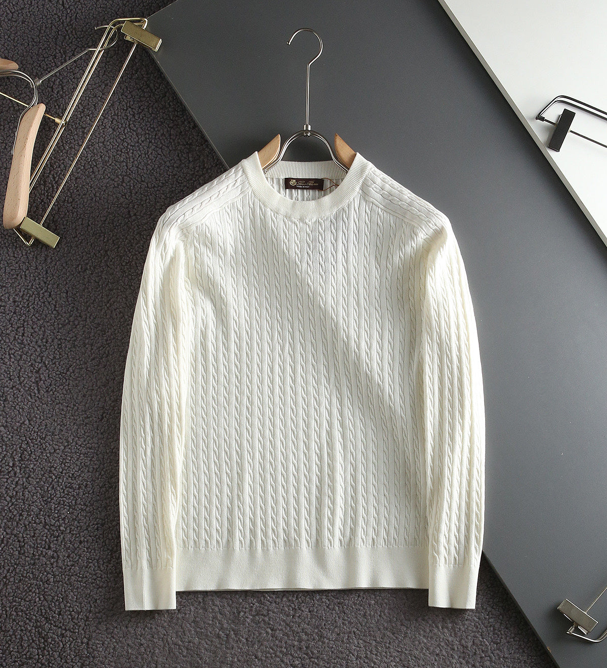 Loro Piana 26s Men Cable Knit Crewneck Sweater Cashmere 434249