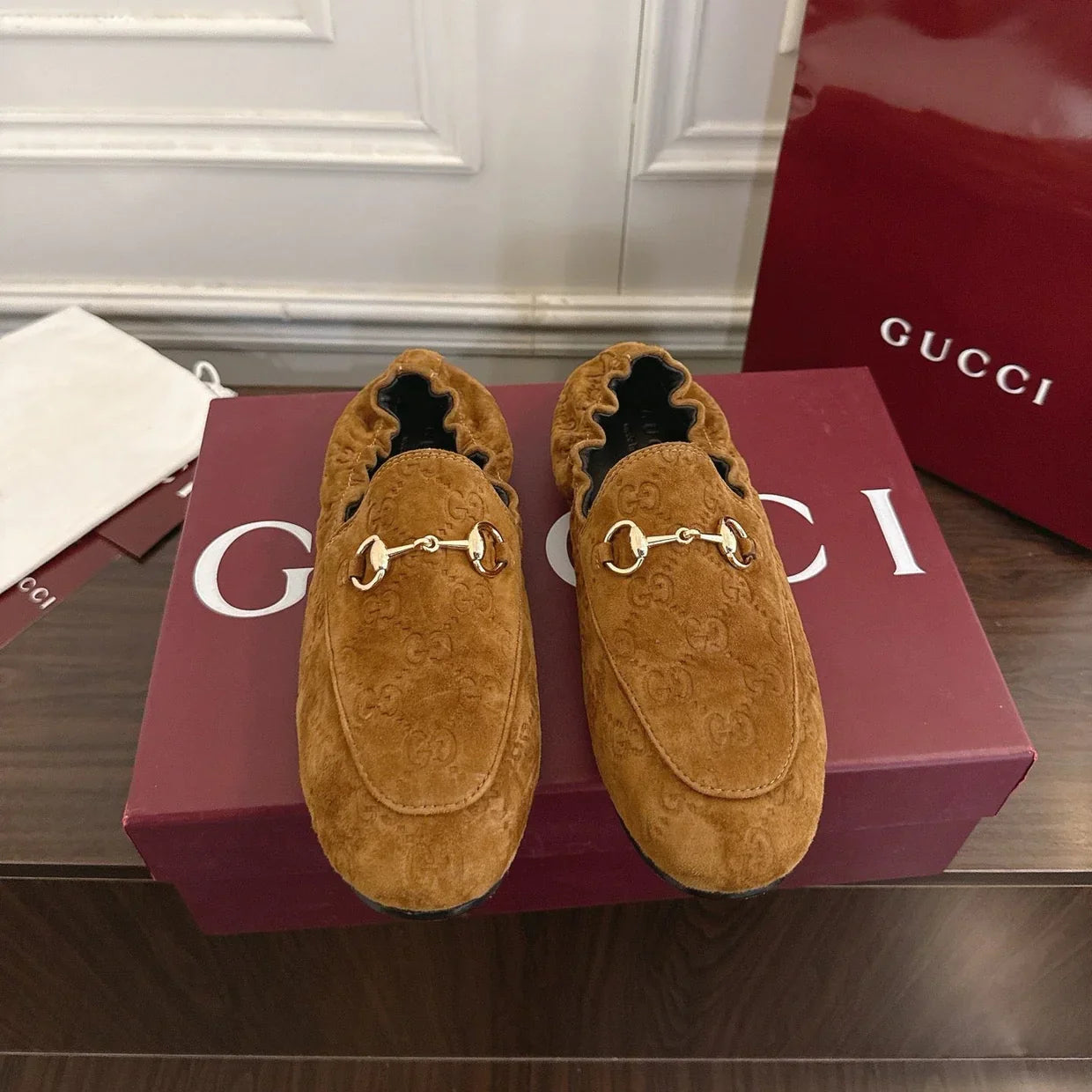 GG 26SS Loafers Brown Monogram Suede Leather 645959