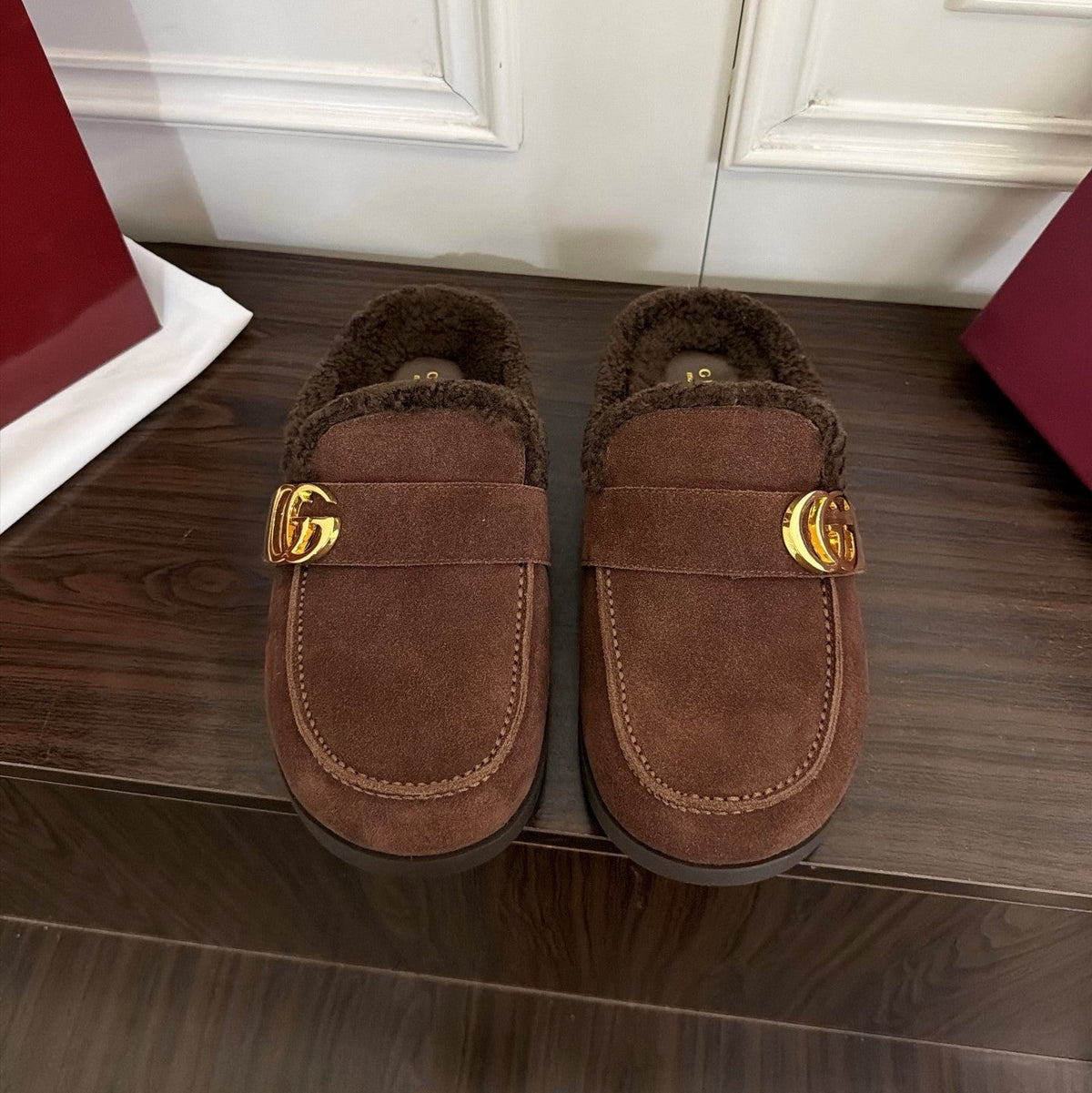 GG 26s Shearling Slippers Brown Suede 154151