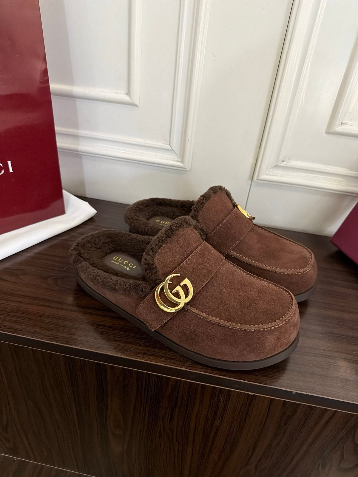 GG 26s Shearling Slippers Brown Suede 154151