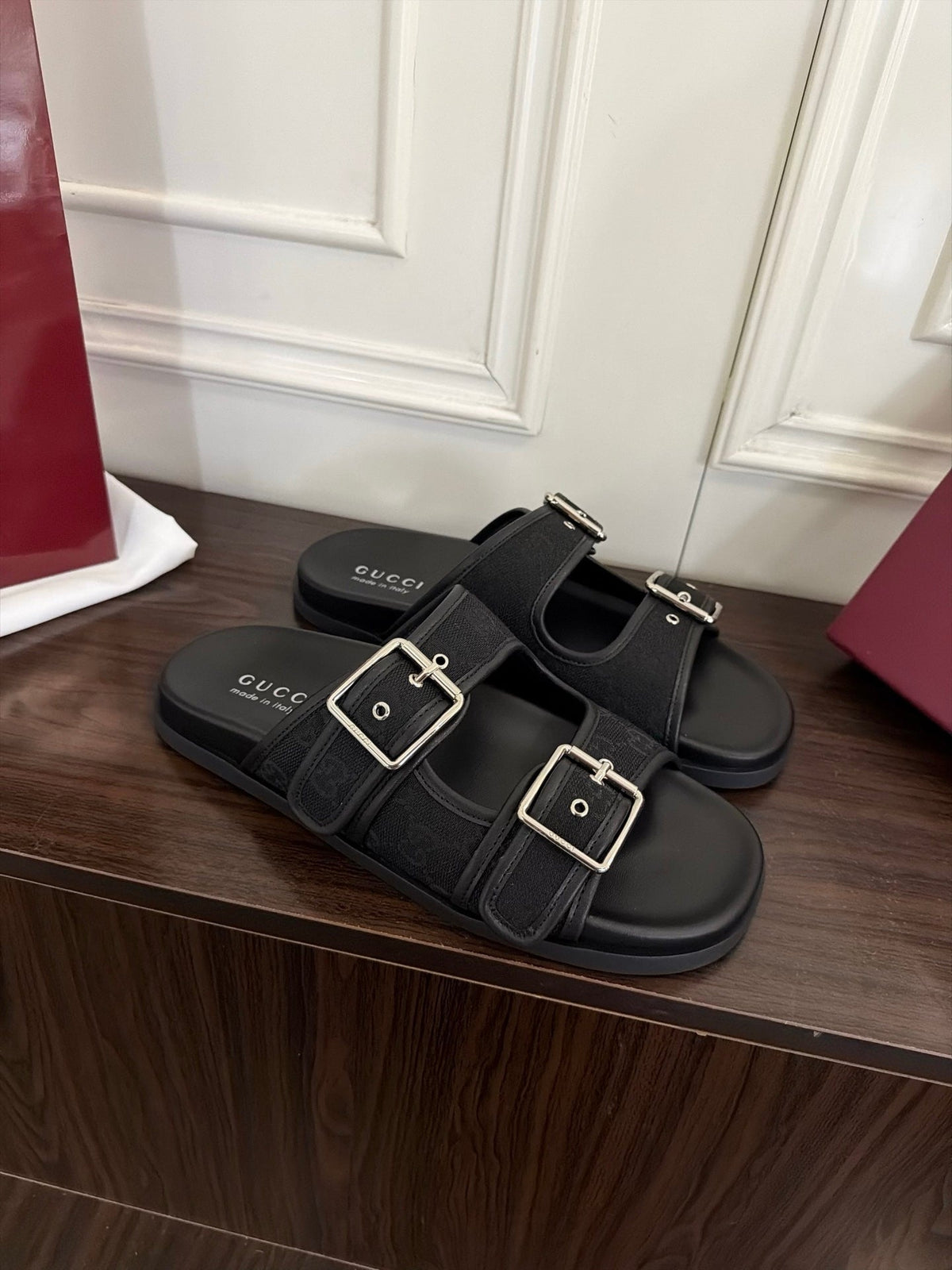 GG 26s Double Buckle Sandals Full Black Canvas 154154