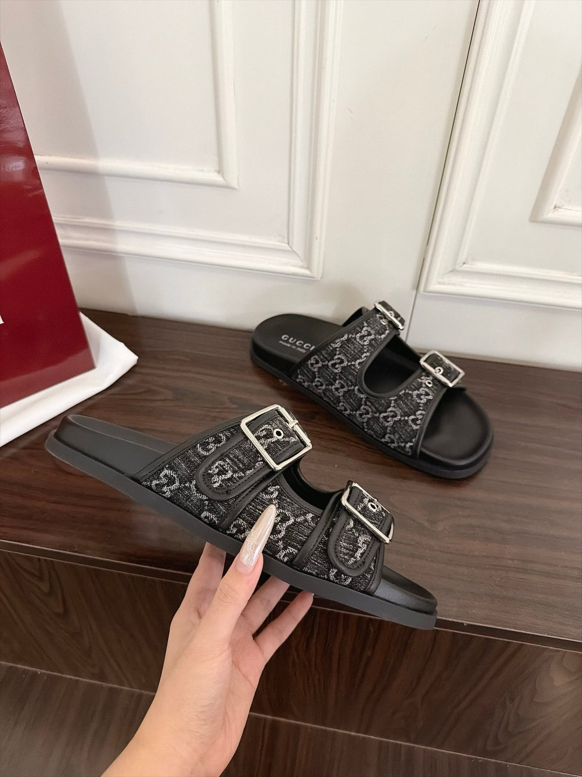 GG 26s Double Buckle Sandals Blue Canvas 154156