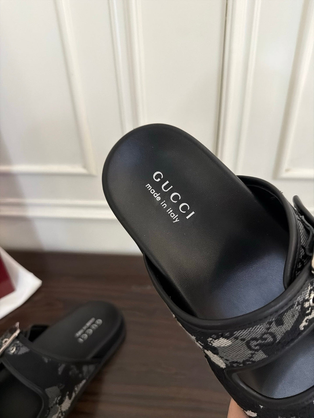 GG 26s Double Buckle Sandals Black Canvas 154157