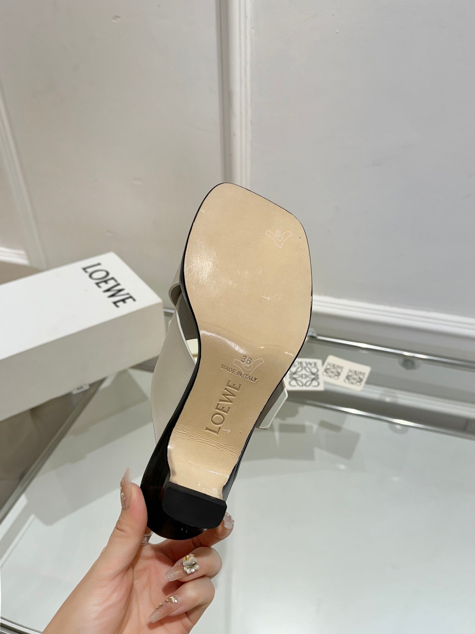 Loewe Petal Buckle Sandals Light Grey Leather 881321