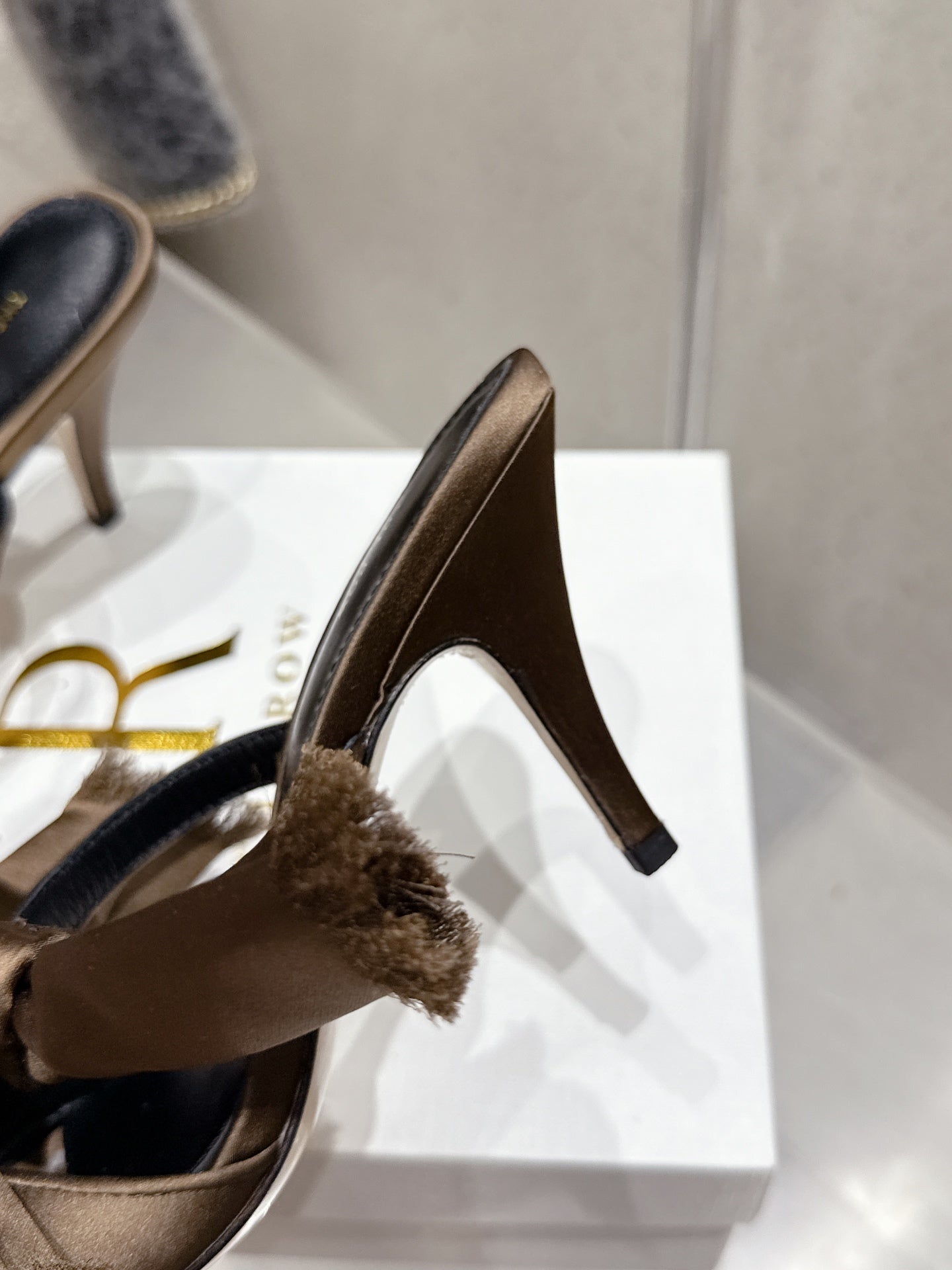 The Row Strap High Heel Mule Sandals 80mm Brown Satin And Black Sheepskin 338379
