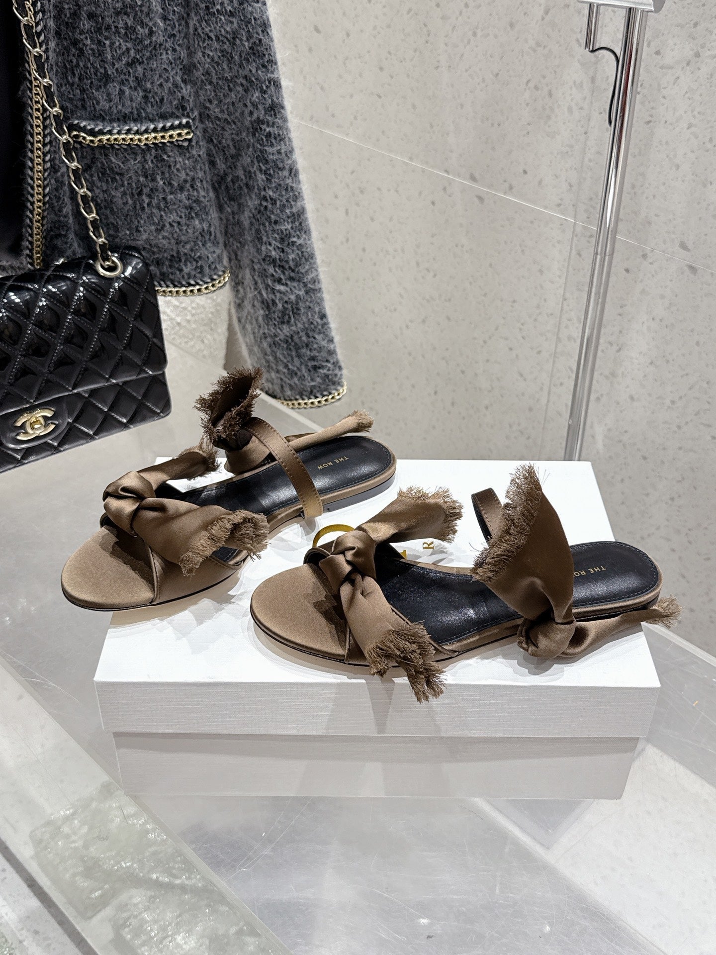 The Row Mule Sandals Brown Satin And Black Sheepskin 338381