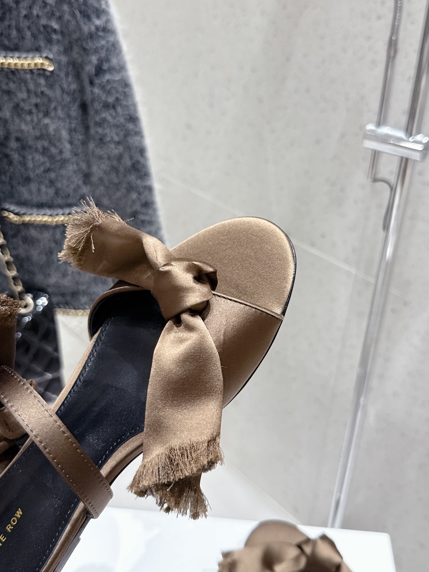 The Row Mule Sandals Brown Satin And Black Sheepskin 338381