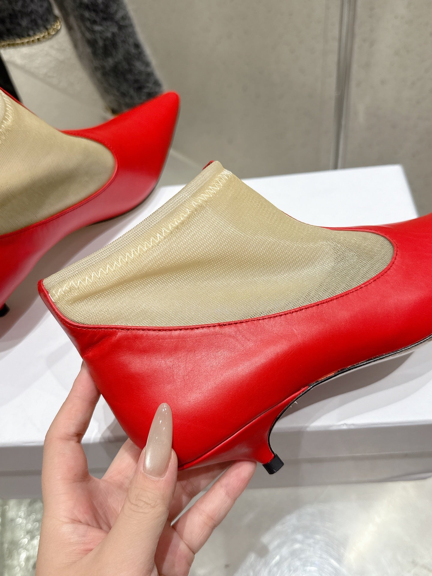The Row Mesh Bootie 3.5cm Beige Mesh And Red Calfskin 338383