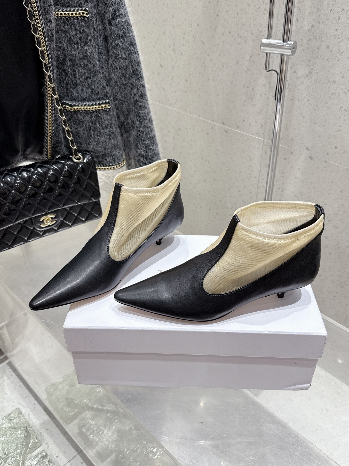 The Row Bootie 3.5cm Beige Mesh And Black Calfskin 338384