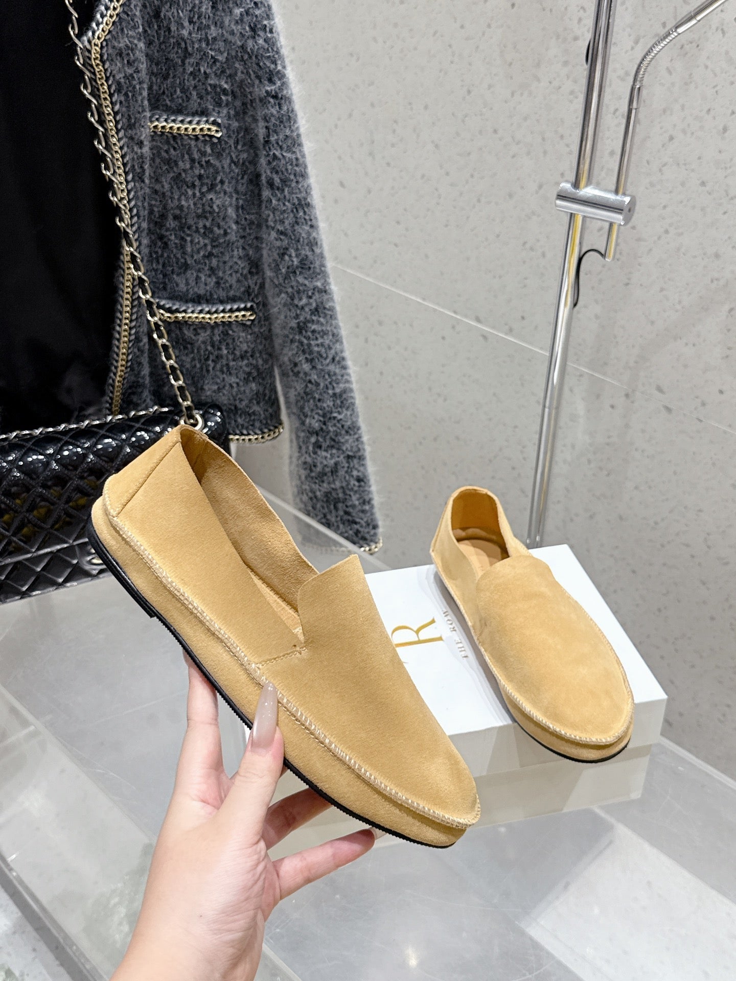The Row Tyler Loafer Light Beige Suede 338393
