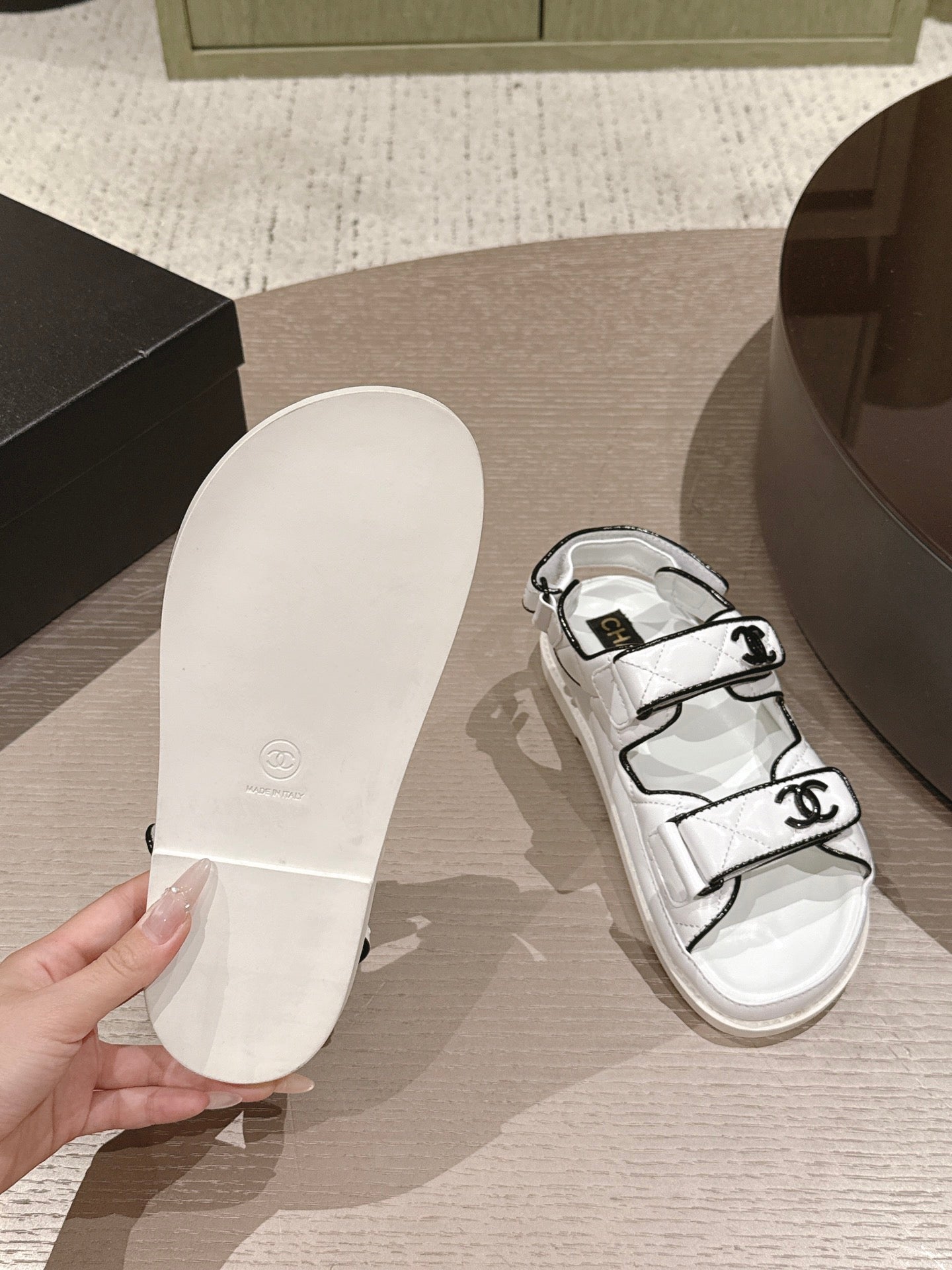 CC 26s Dad Sandal White Black Lambskin 762924