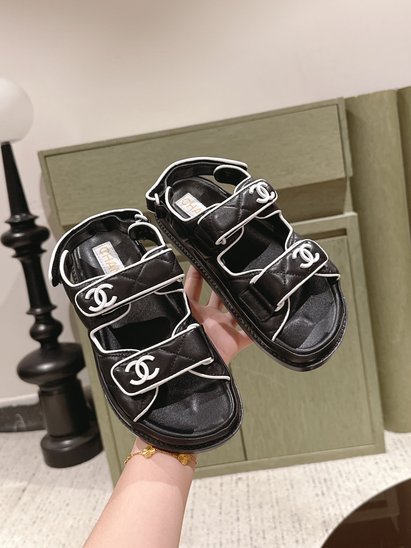 CC 26s Dad Sandal Black White Lambskin 762925