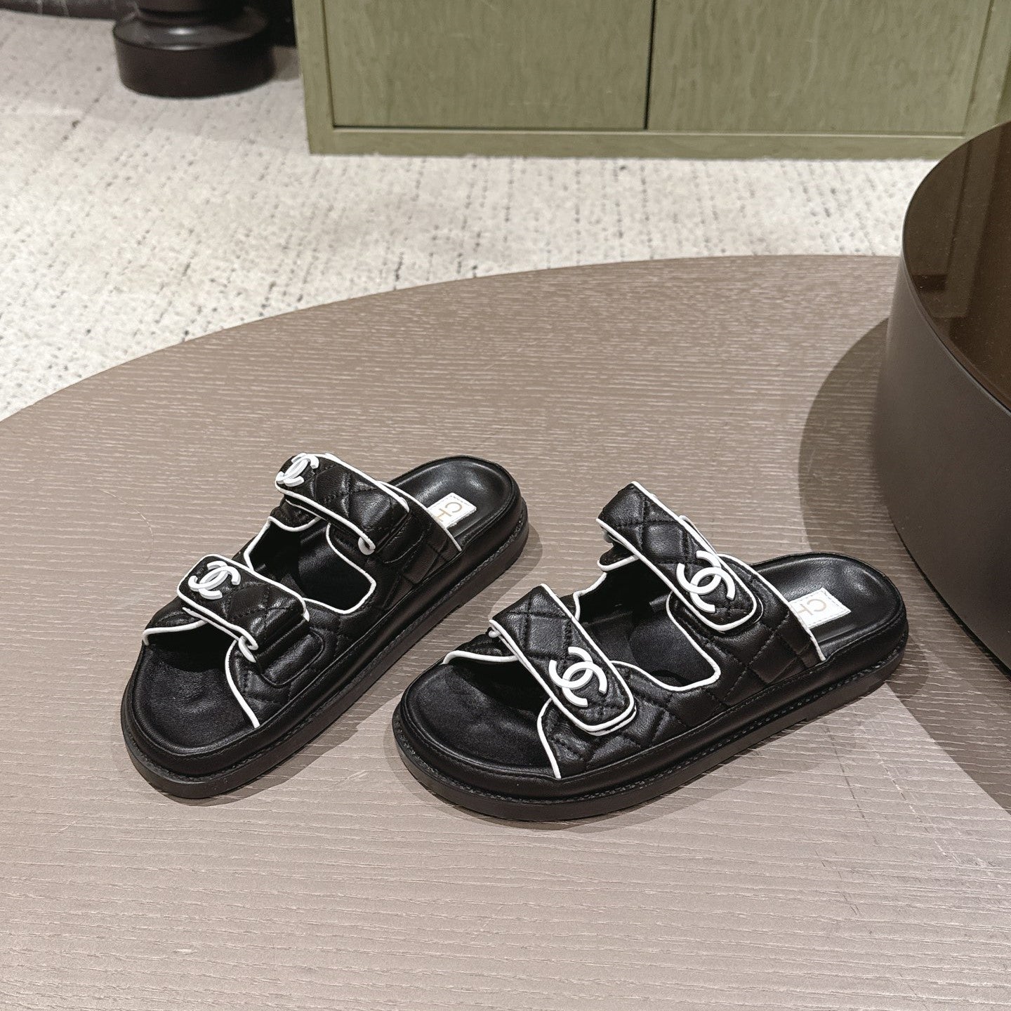 CC 26s Dad Sandal Mule Black White Lambskin 762927