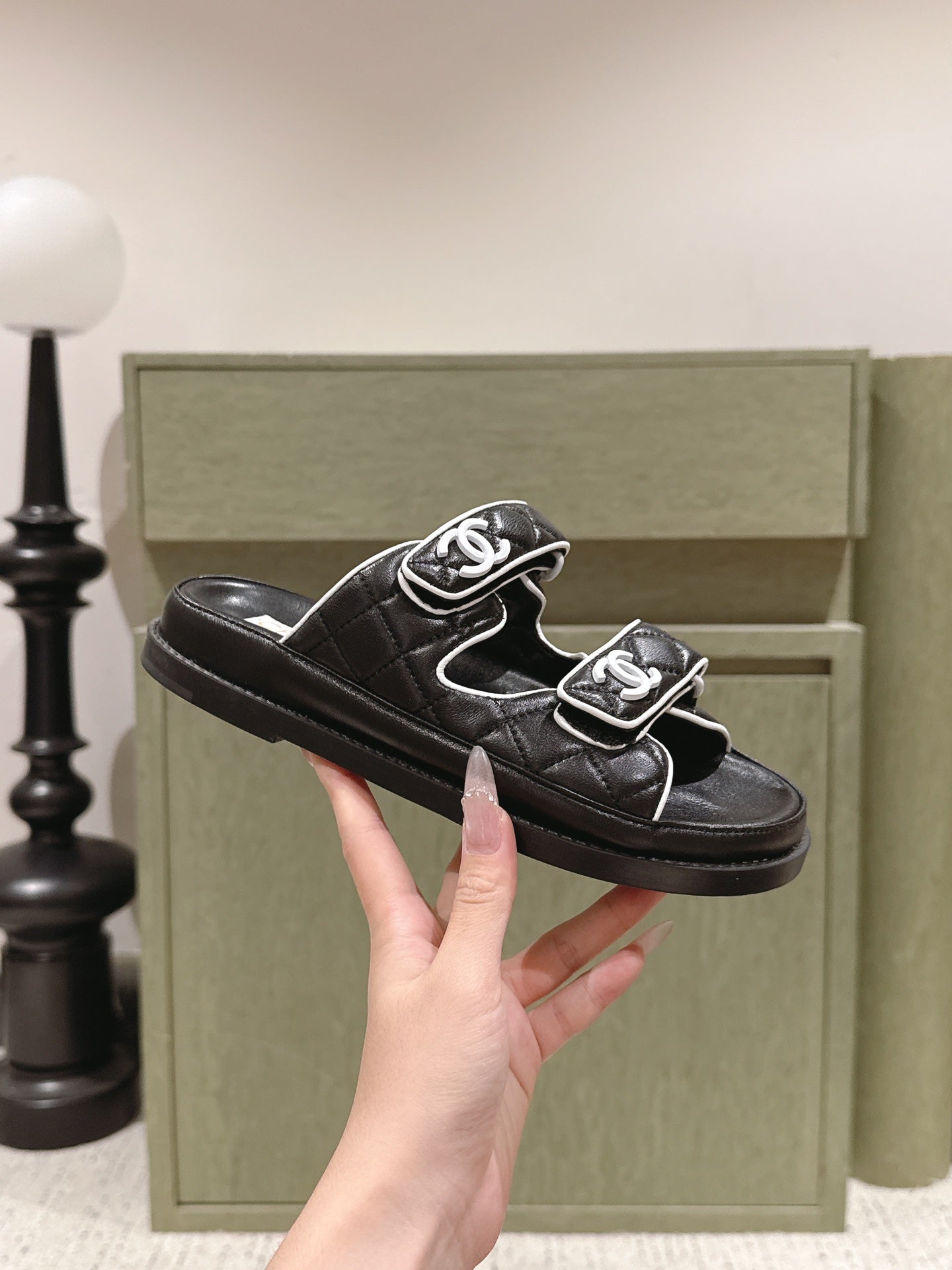 CC 26s Dad Sandal Mule Black White Lambskin 762927
