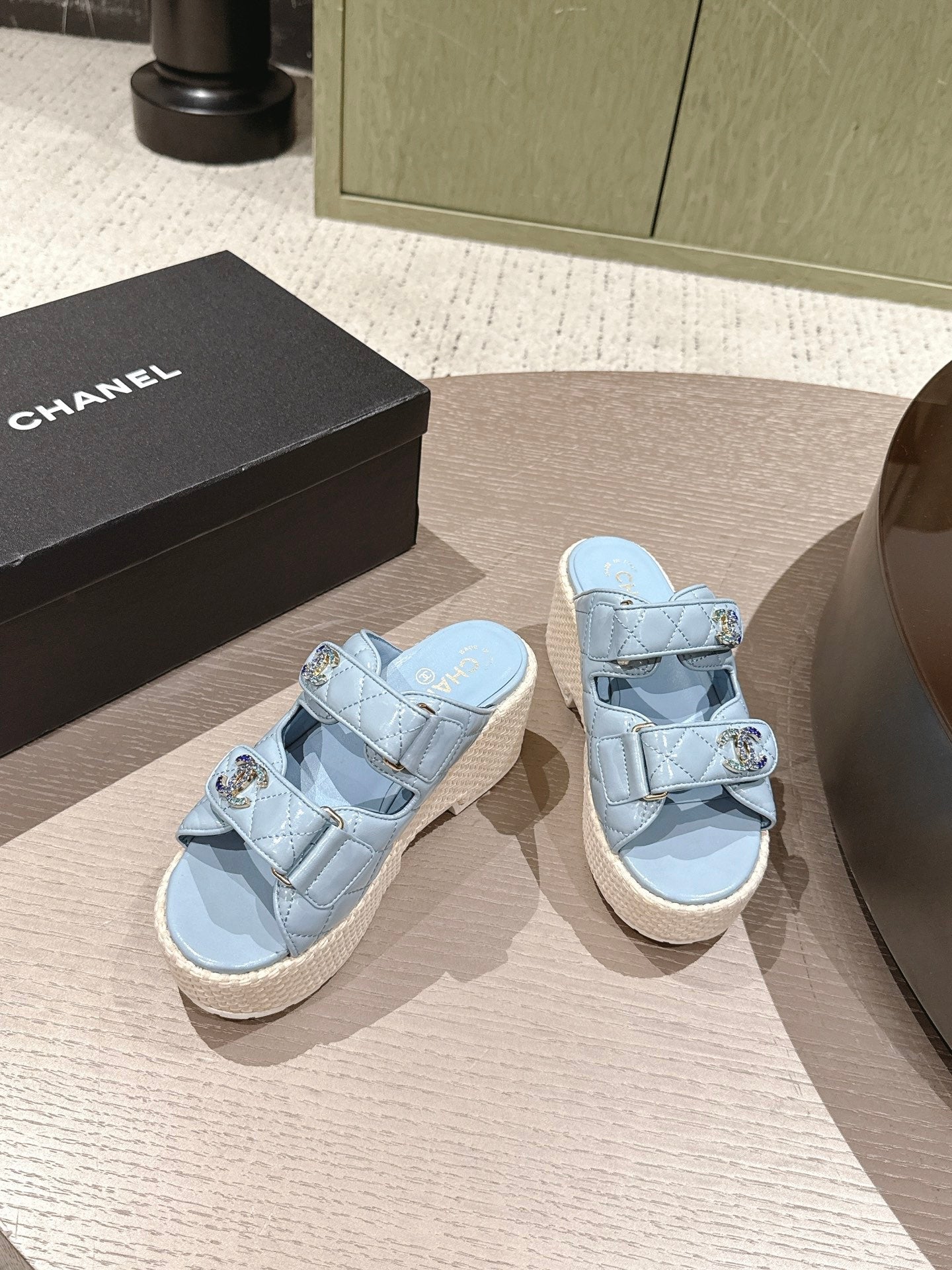 CC 26s Dad Platform Sandal Mule Light Blue Sheepskin 762874