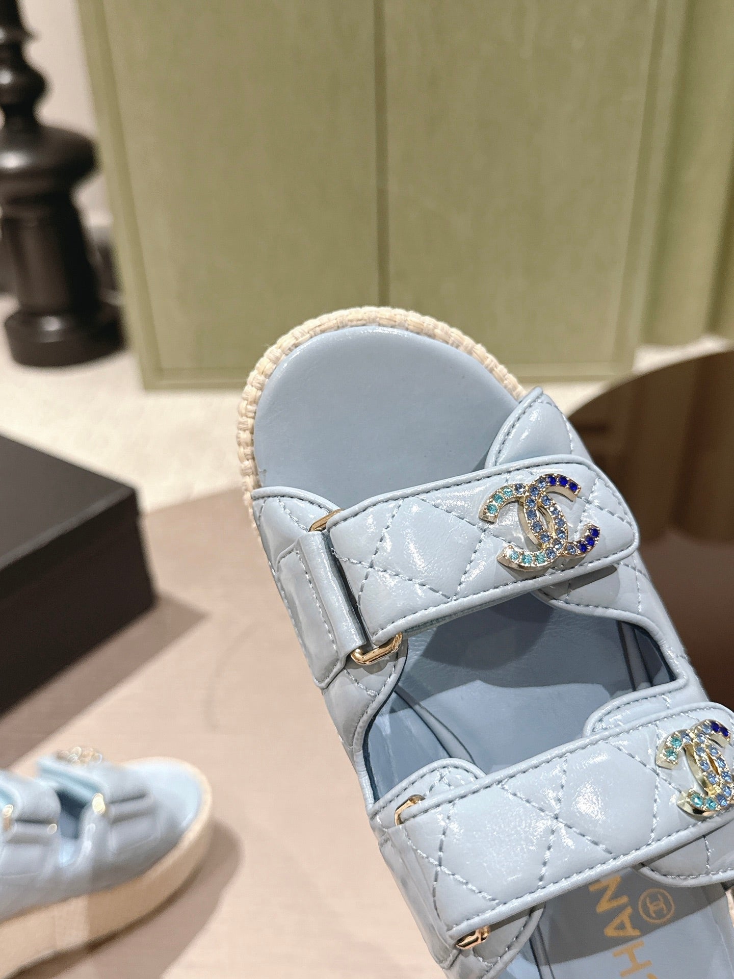 CC 26s Dad Platform Sandal Mule Light Blue Sheepskin 762874