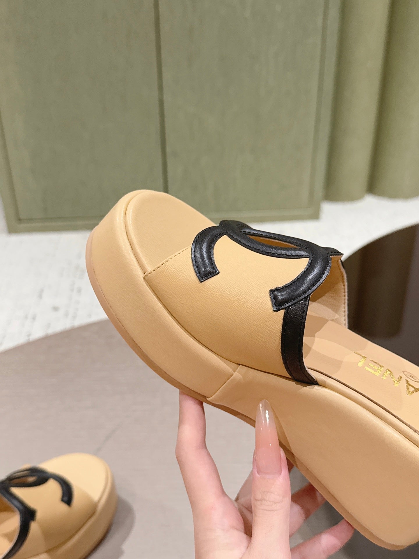 CC 26s Platform Mules Black Beige Lambskin 916990