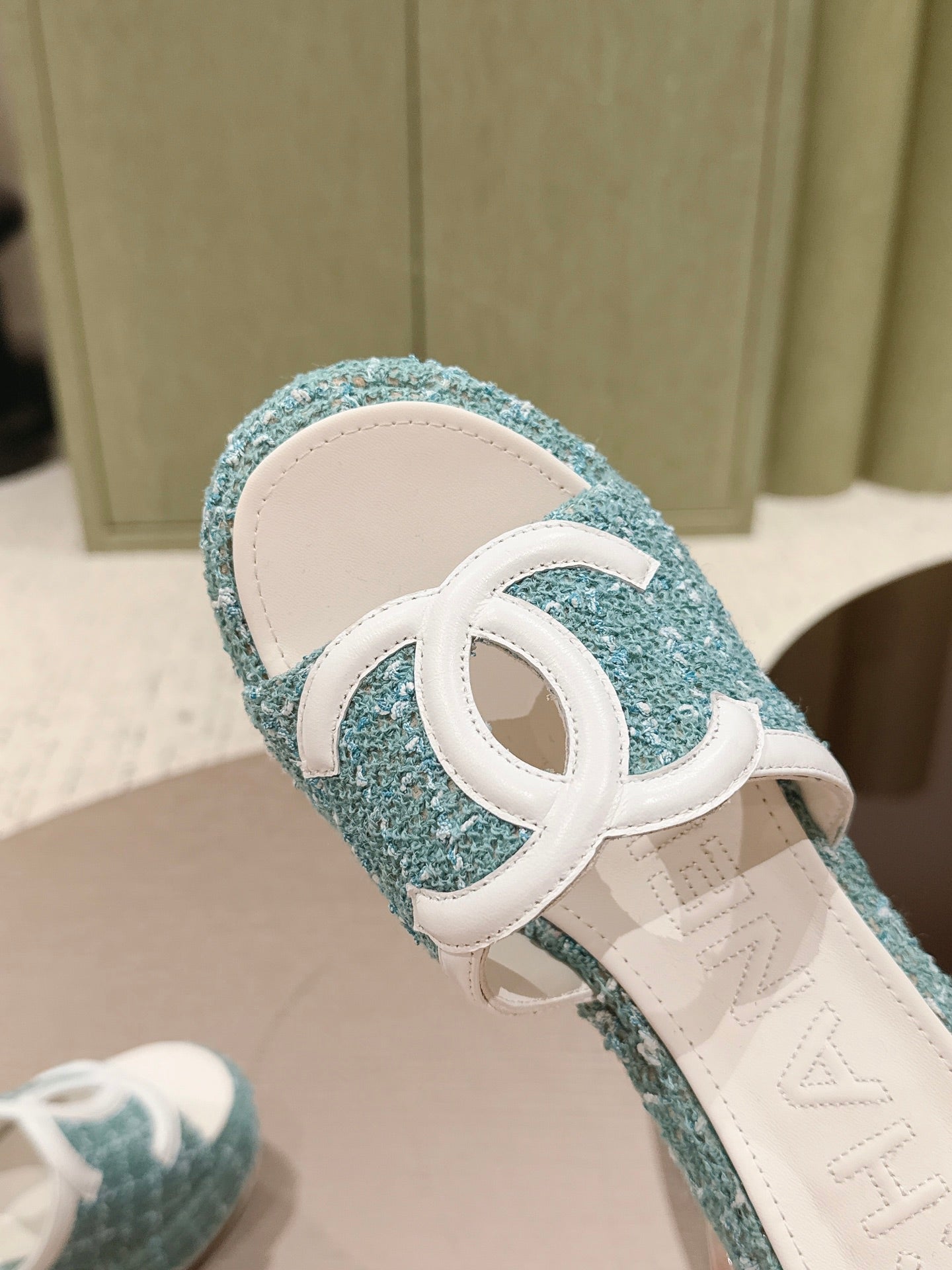 CC 26s Platform Mules Blue Lambskin Fabric 916995