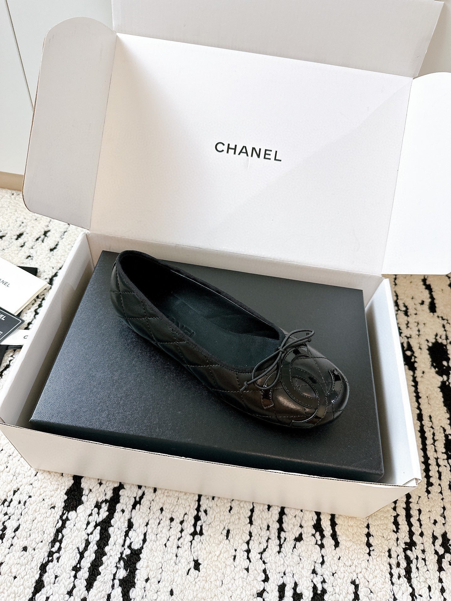 CC 26s Coco Beach Ballet Flats Full Black Quited Lambskin 741132