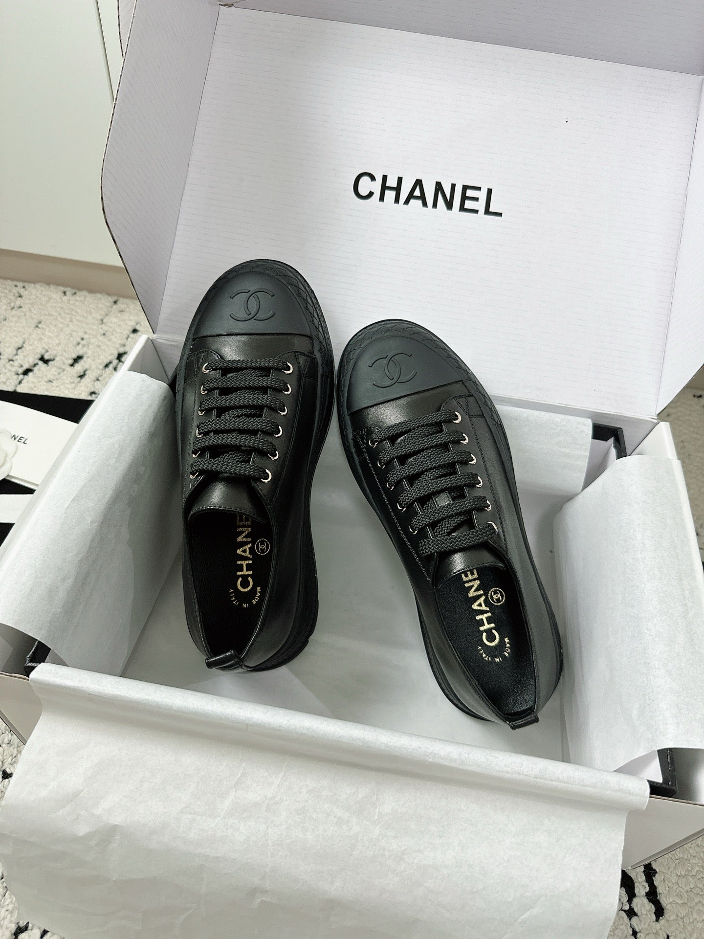 CC Platform Sneakers Black Rubber Leather 696671