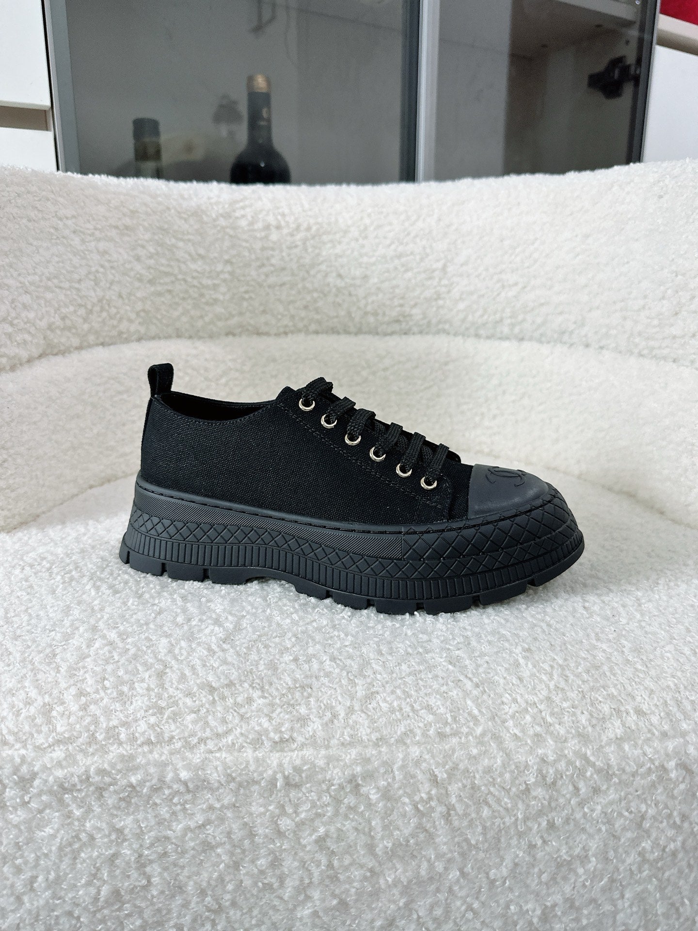 CC Platform Sneakers Black Rubber Cotton 696673