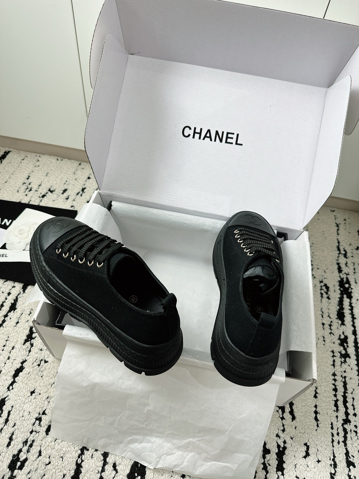 CC Platform Sneakers Black Rubber Cotton 696673