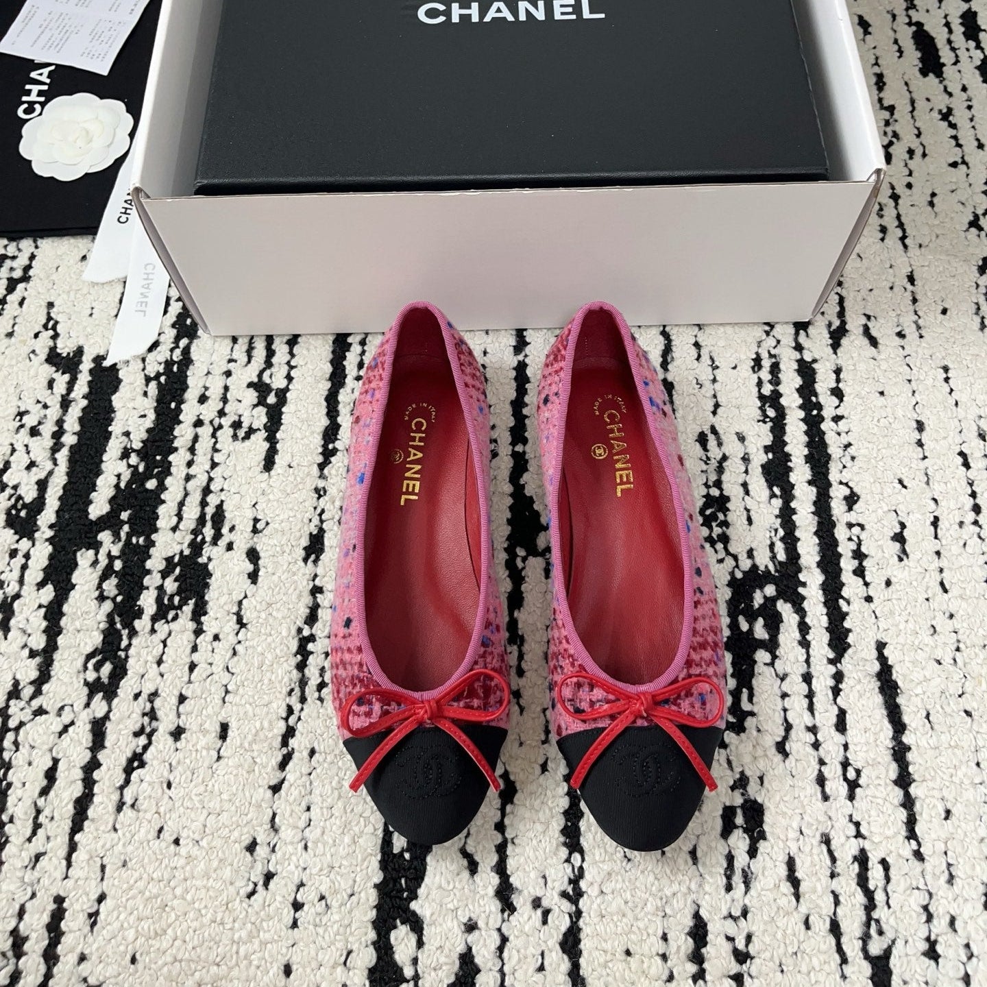 CC 26A Ballet Flat Black Pink Leather Tweed 900741