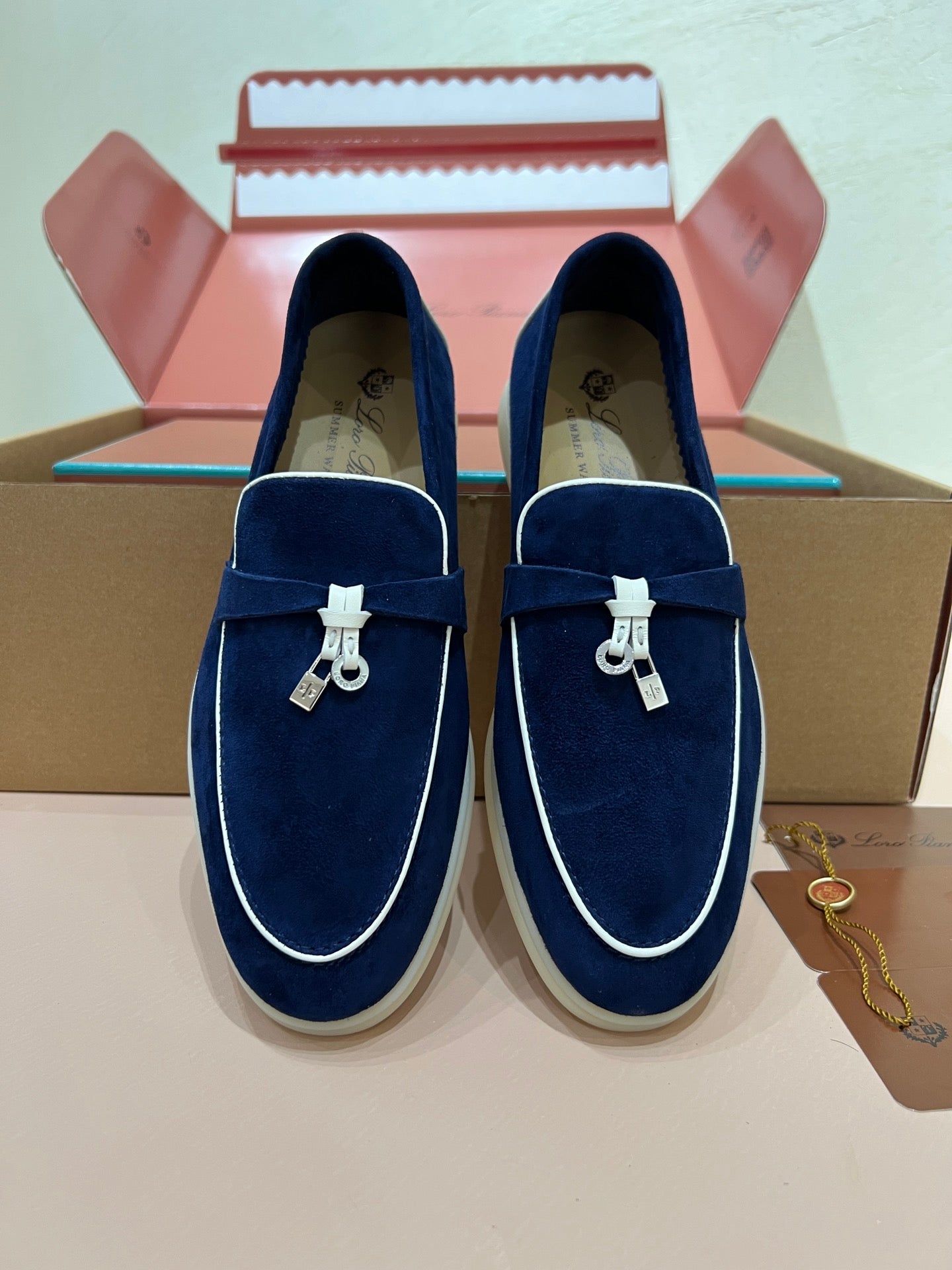 lp summer charm walk loafer blue white suede