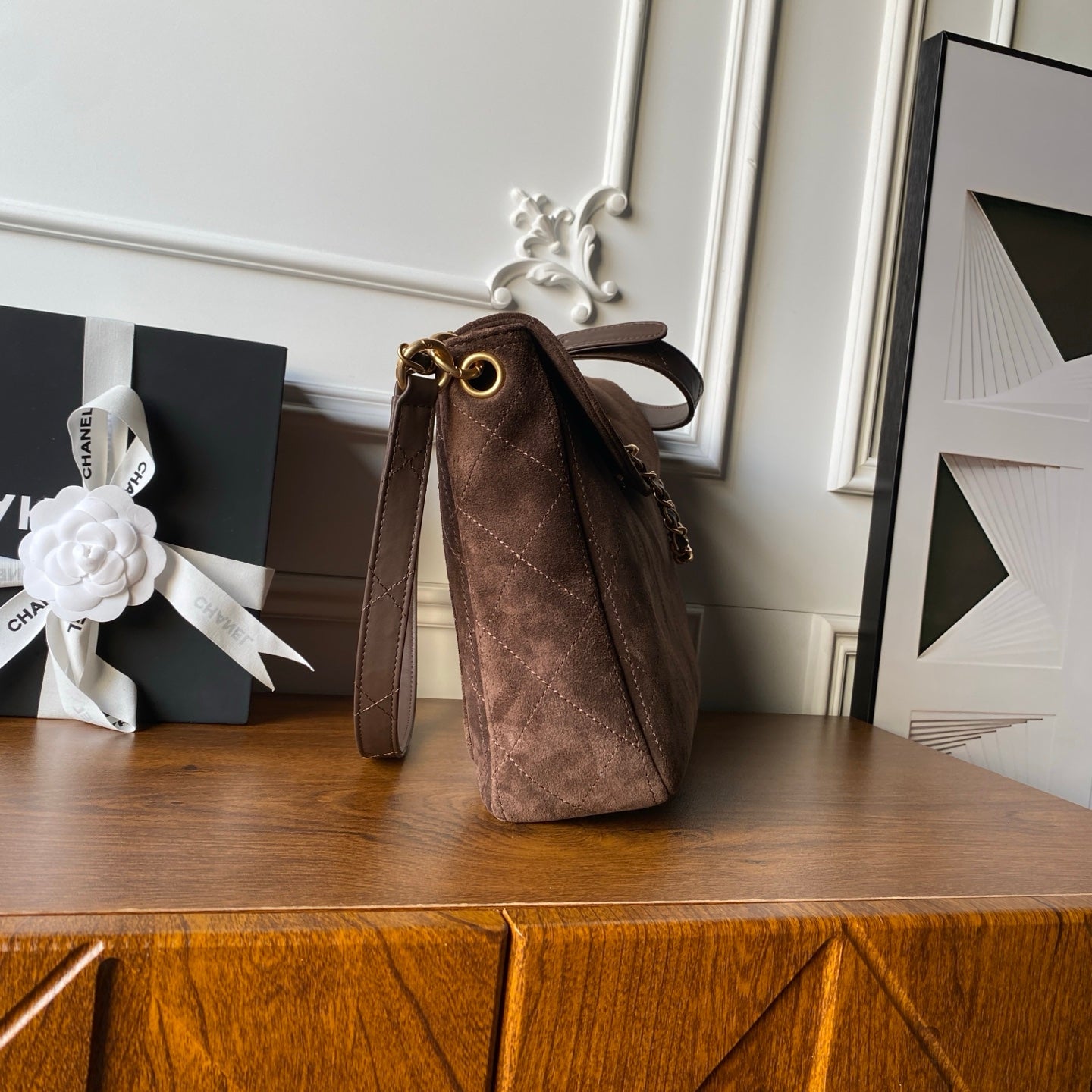 CC 26C Messenger Bag Coffee Brown Quited Suede