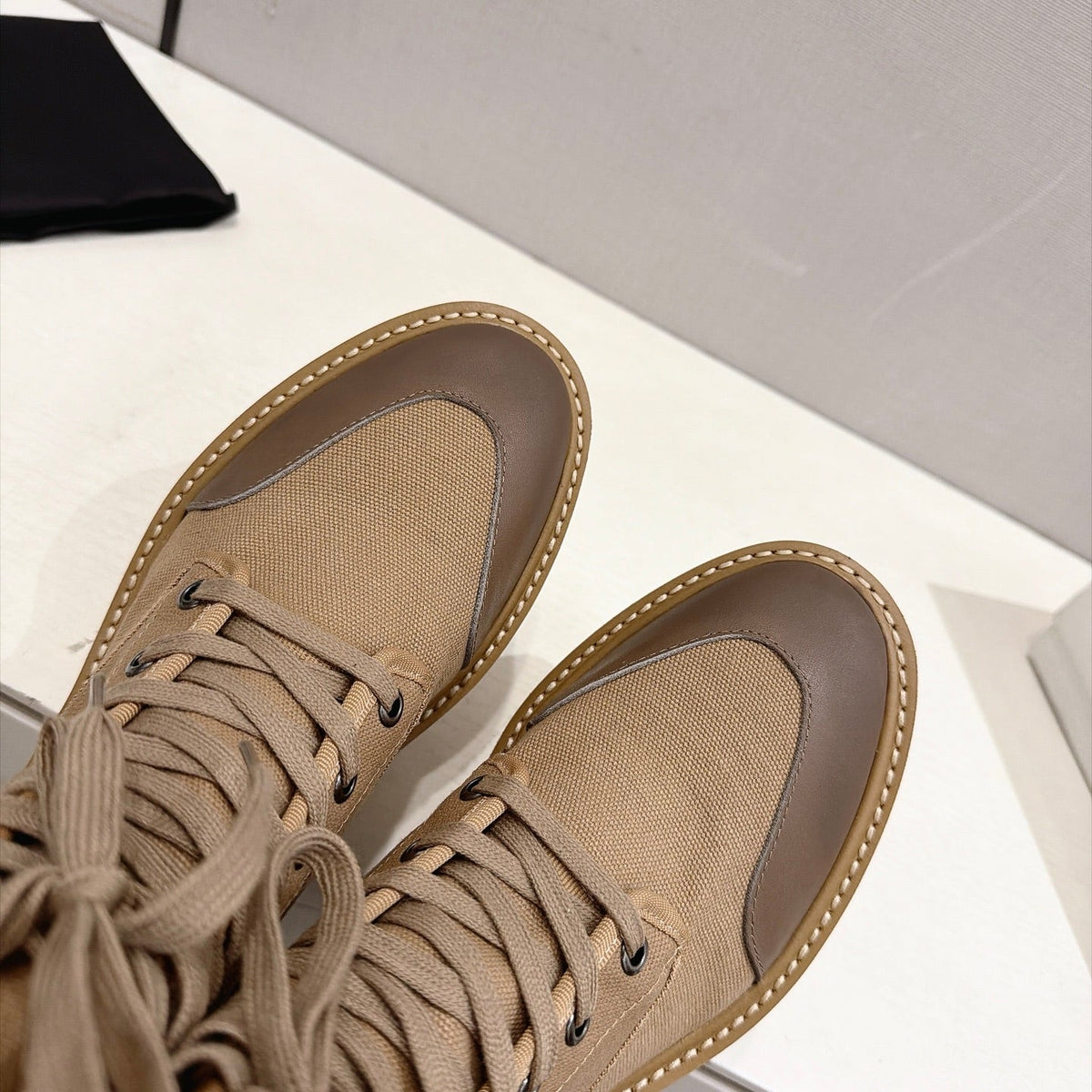 Celine Bulky Boots 4.5cm Beige Canvas 168193