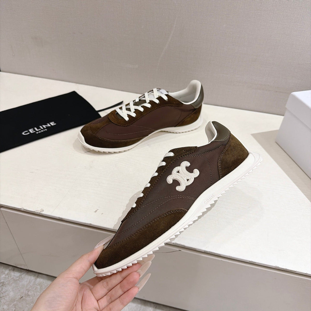 Celine Racer Sneakers Brown Suede 168194