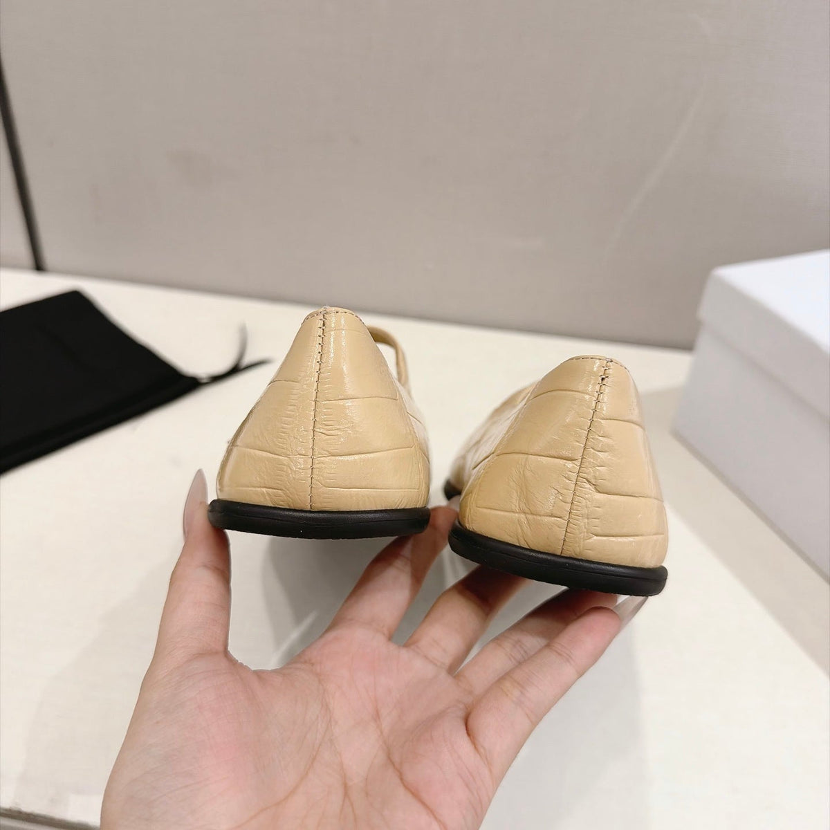 Celine Mary Jane Flats Cream Croc Embossed Leather 168204