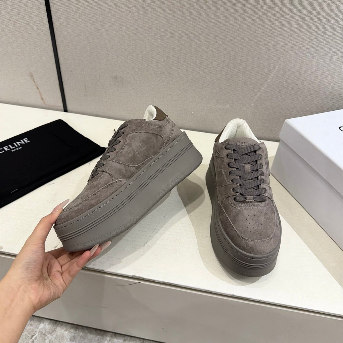 Celine Block Sneakers Grey Suede 168202