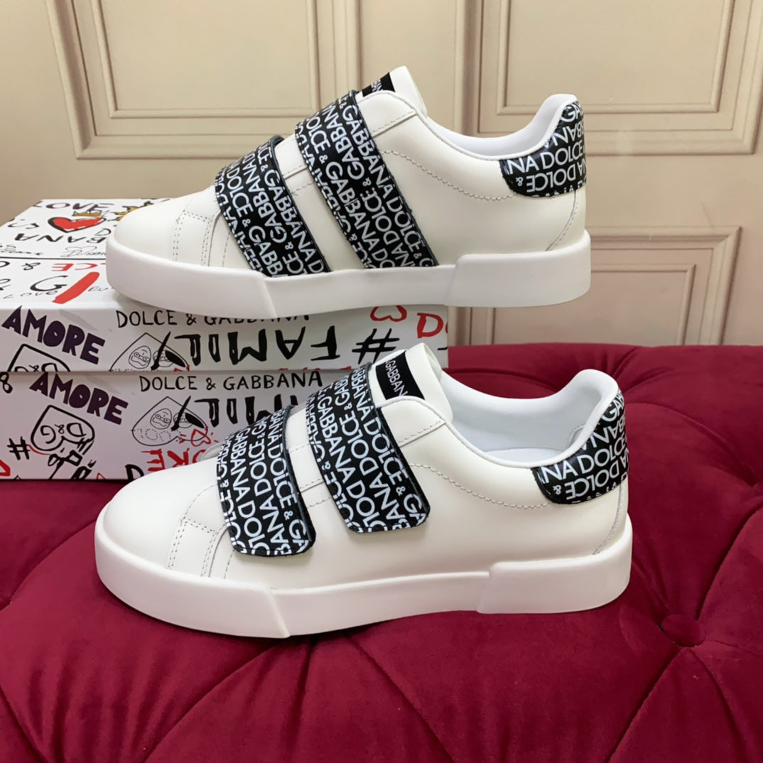 DC 24 Hook-Loop Portofino Sneakers Black White Cowhide & Sheepskin 100860