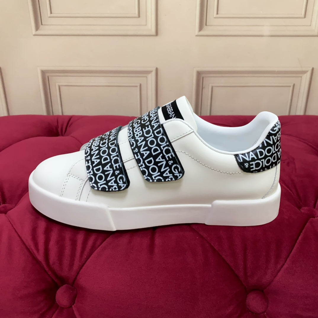 DC 24 Hook-Loop Portofino Sneakers Black White Cowhide & Sheepskin 100860