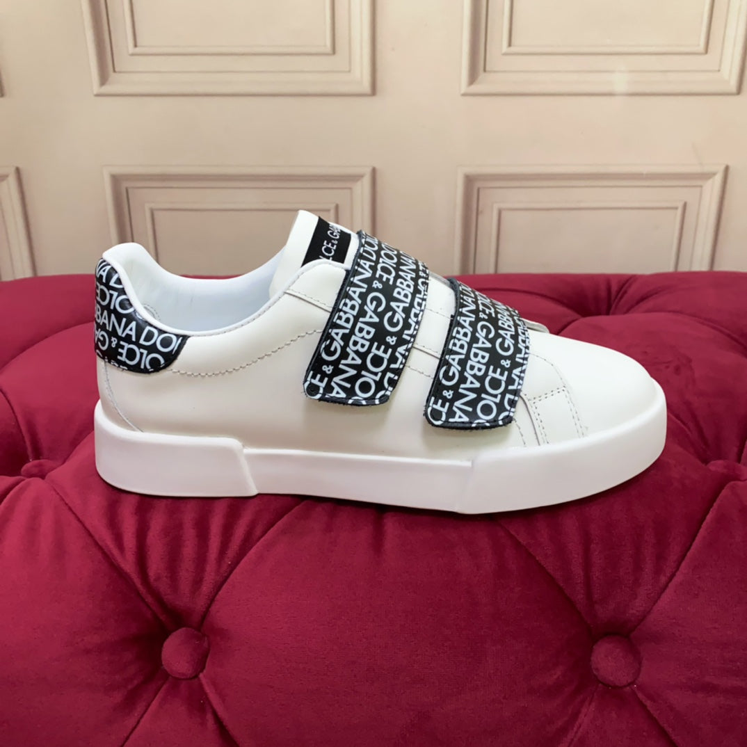 DC 24 Hook-Loop Portofino Sneakers Black White Cowhide & Sheepskin 100860