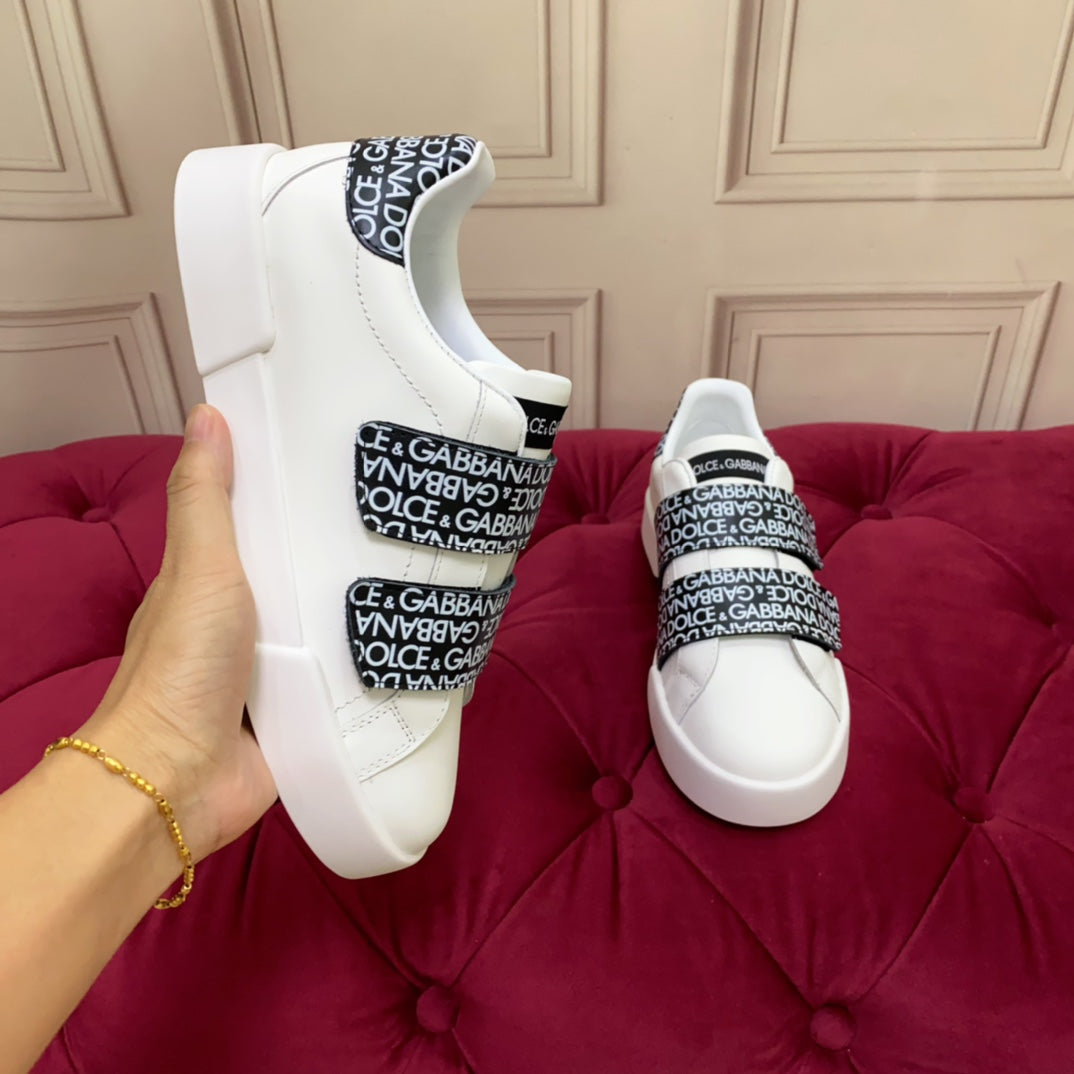 DC 24 Hook-Loop Portofino Sneakers Black White Cowhide & Sheepskin 100860