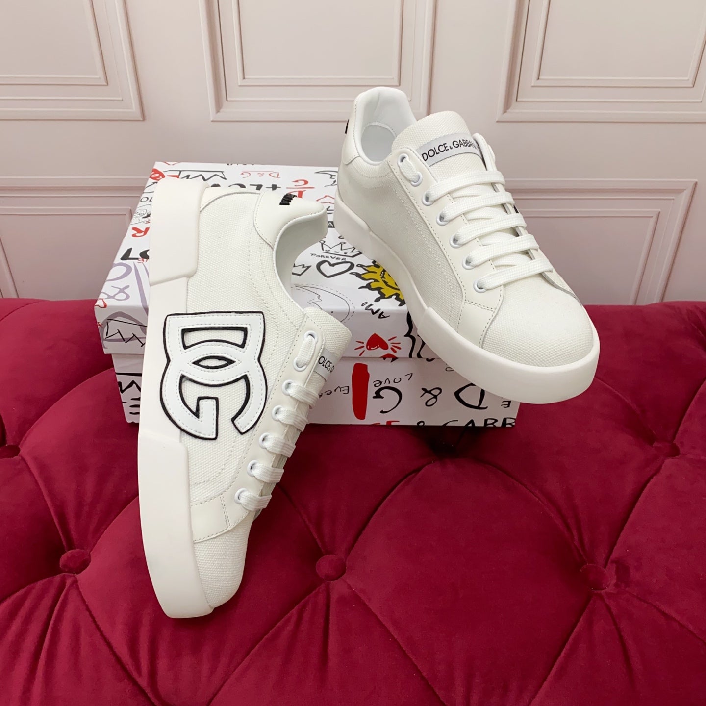 DC 25 Portofino Sneakers White Silk Cowhide & Canvas 333878