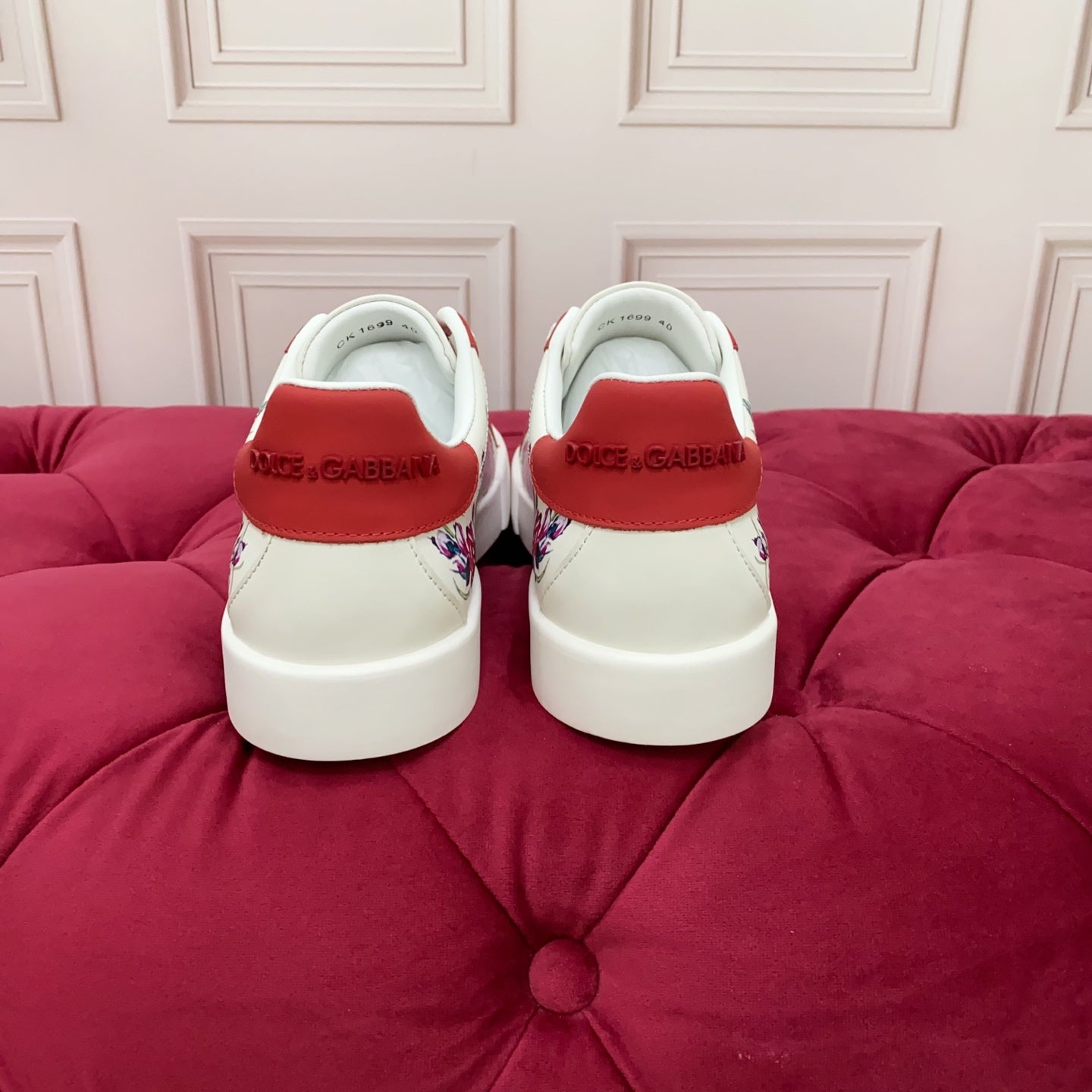 DC 25 Portofino Sneakers White Red Floral-Print Cowhide 354914