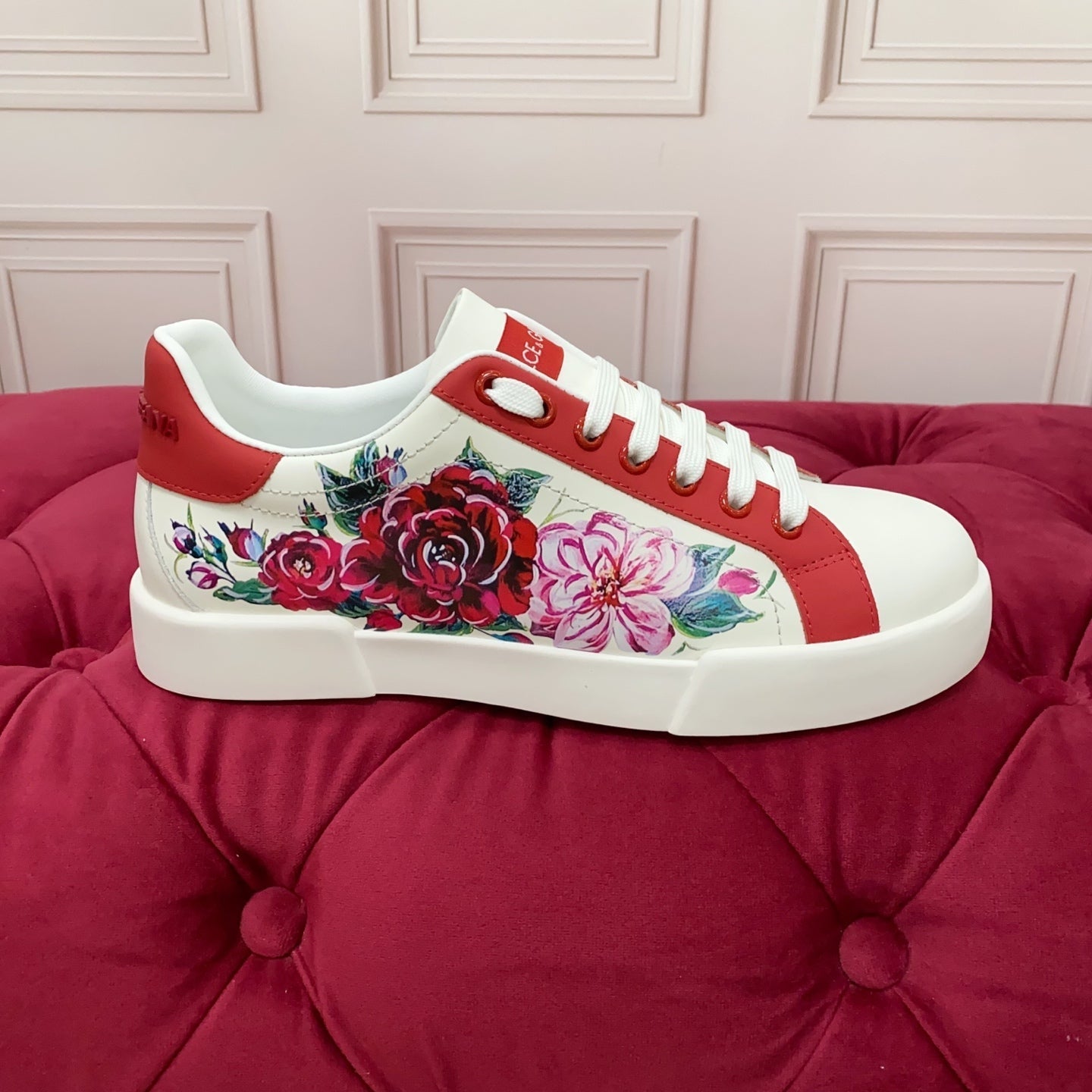 DC 25 Portofino Sneakers White Red Floral-Print Cowhide 354914