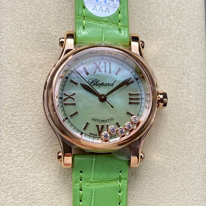 Happy Diamonds 30mm Pink Gold Green Dial
