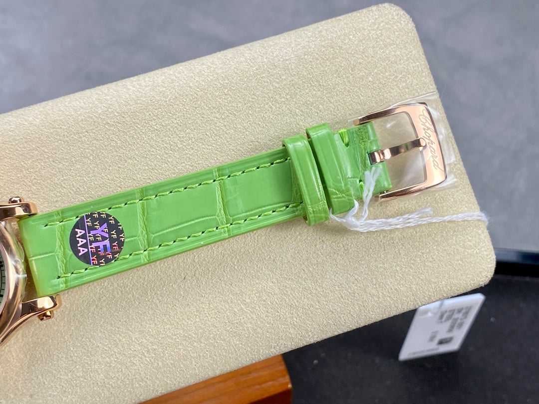 Happy Diamonds 30mm Pink Gold Green Dial